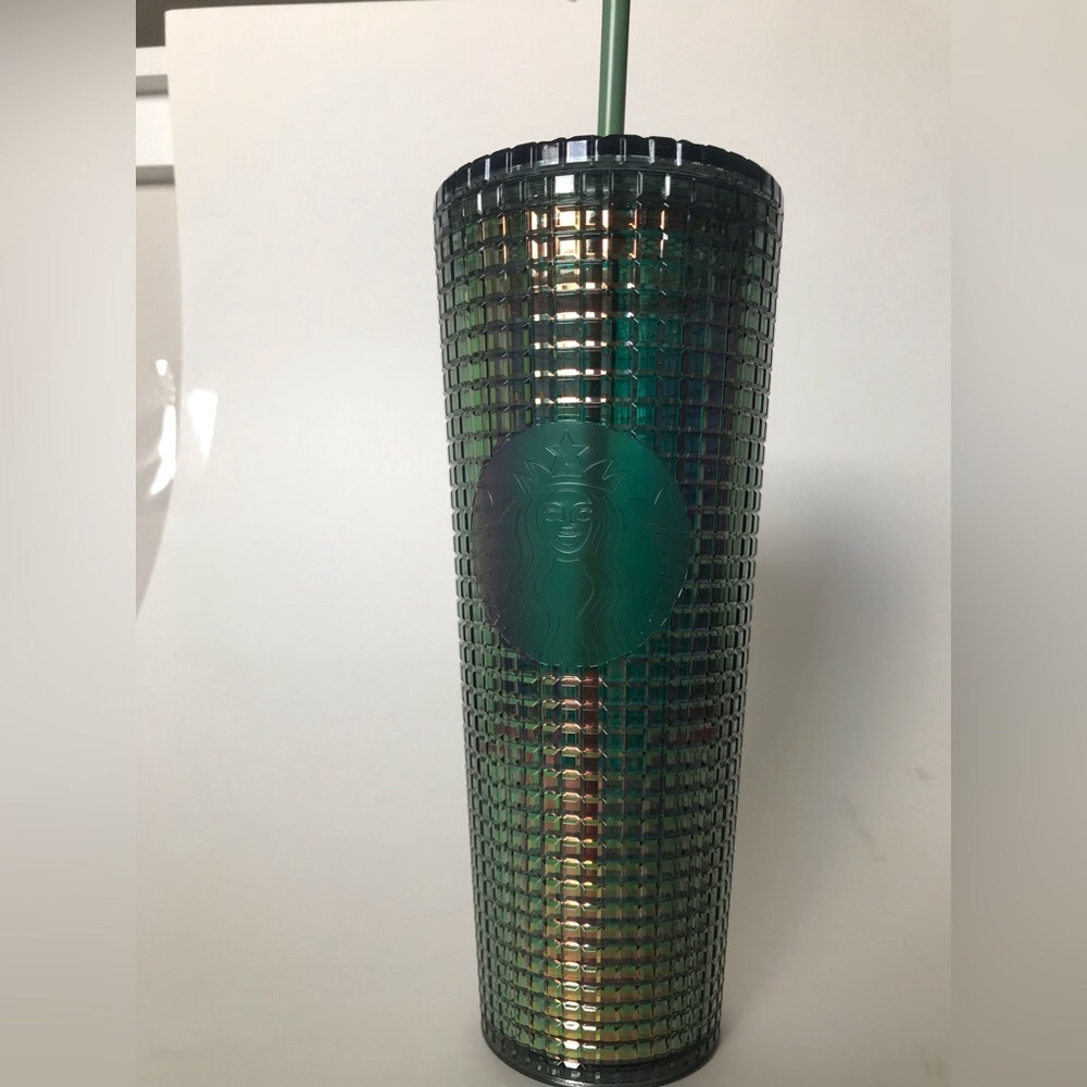 Starbucks Green Iridescent Squares Cold Cup Tumbler 24 oz Venti